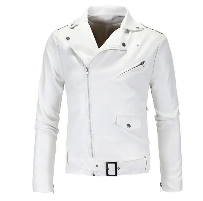 

New Casual Slim Men's Spring Autumn Leather Jacket Fashion Men Zipper Solid Color Male PU Leather Motorcycle Jacket Coats