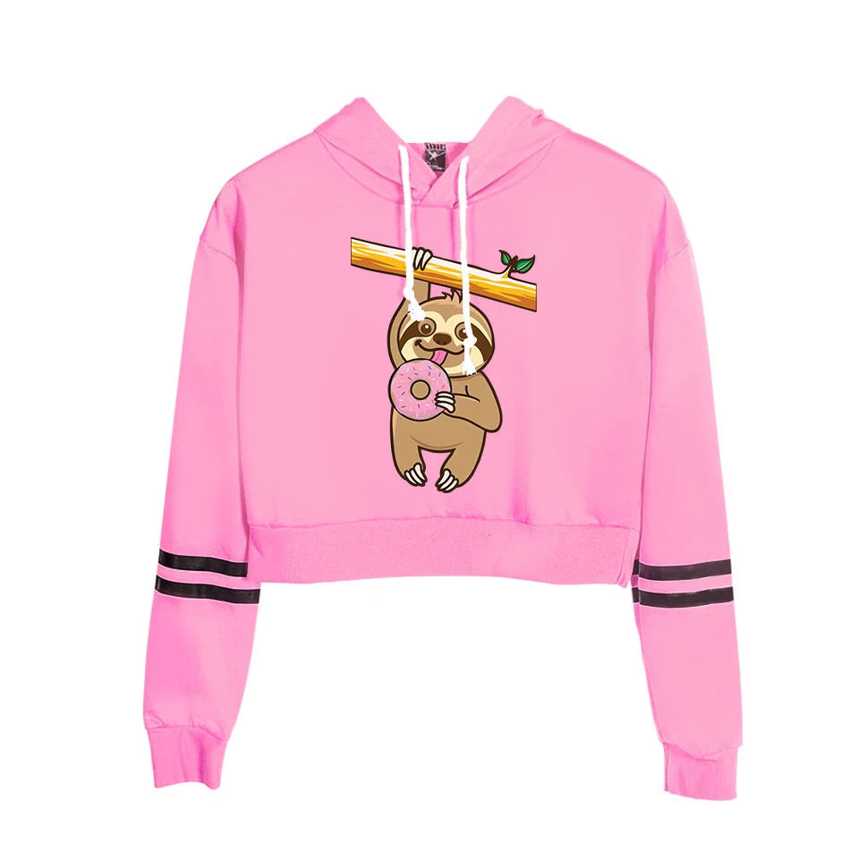 Кроп-топ Sloth Kpop толстовки Женская хлопковая модная толстовка с капюшоном в стиле