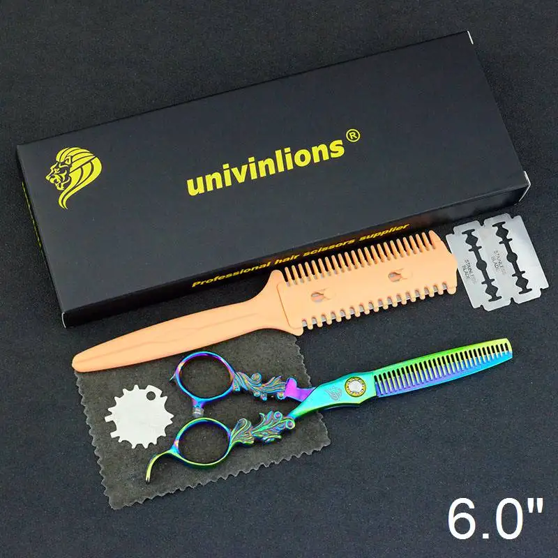 6 дюймов univinlions Rainbow 440C Профессиональные Парикмахерские ножницы Парикмахерские стрижки Парикмахерские ножницы японские ножницы для стрижки волос