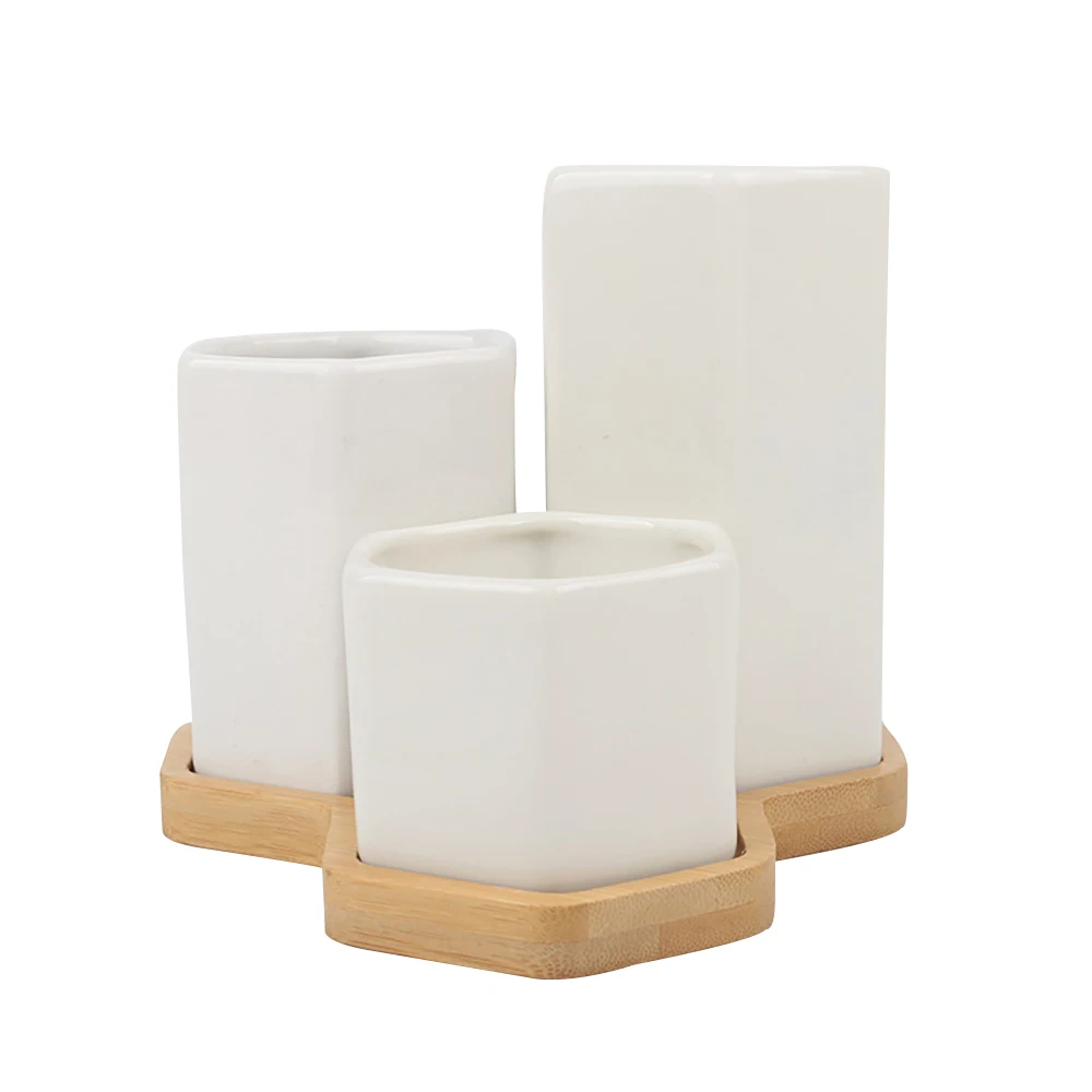 

Desktop Decor 4-piece Set Festival Gifts Mini Geometry Shaped Ceramic White Porcelain Home Decor Succulent Plant Pot Creative