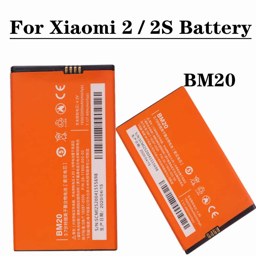 

For Xiaomi Mi2S Mi2 M2 Mi 2 2S Phone Battery 2000mAh BM20 High Quality Replacement Batteries