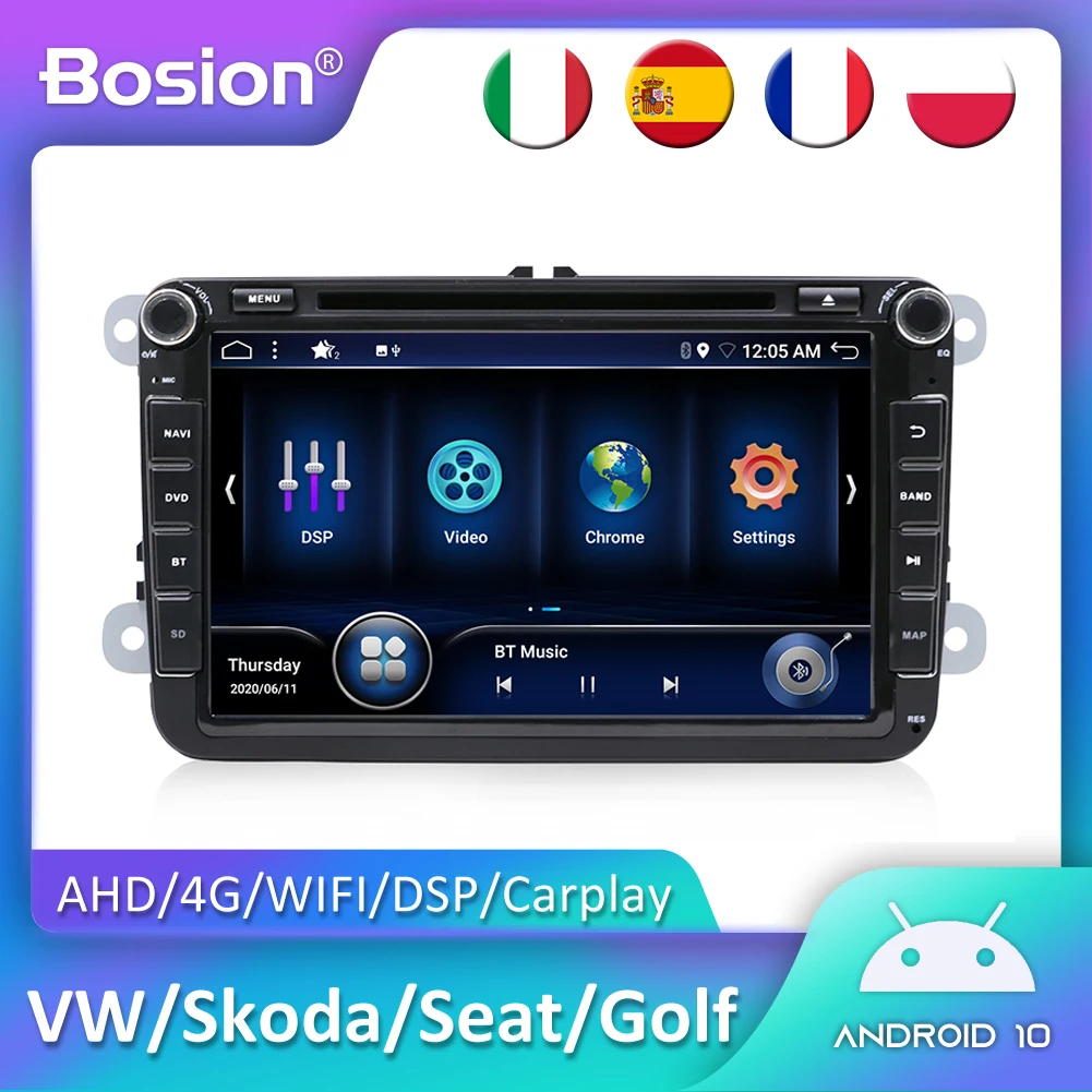 Автомагнитола Bosion Android 10 мультимедийный плеер с DVD радио GPS IPS DSP Carplay для Volkswagen Golf