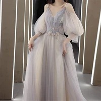 beaded tulle prom dress long sleeve long party dress for women elegant ballgown dress bridesmaid dress wedding guest custom