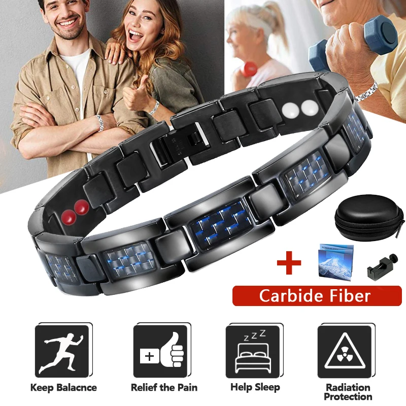 Мужской браслет из титановой стали магнитный углеродистого волокна и