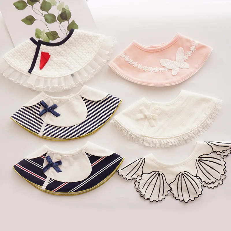 

INS Korean Newborn Baby Cute Bibs Decoration On Party Fake Collar Infant Baby Cotton Burp Cloths Feeding Bib Embriodery Lace