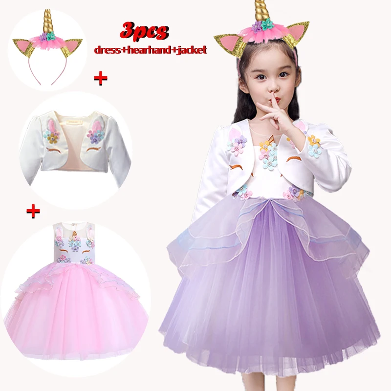 2021 Christmas Dresses For Girls In Easter Unicorn Party Costumes Children 3 Pieces Clothes Elegant Princess Dress 2 9 10 Years | Детская