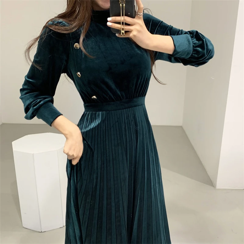 hzirip 2021 retro palace style velvet office lady sexy slim elegant ol work wear fashion chic high waist women long dresses free global shipping