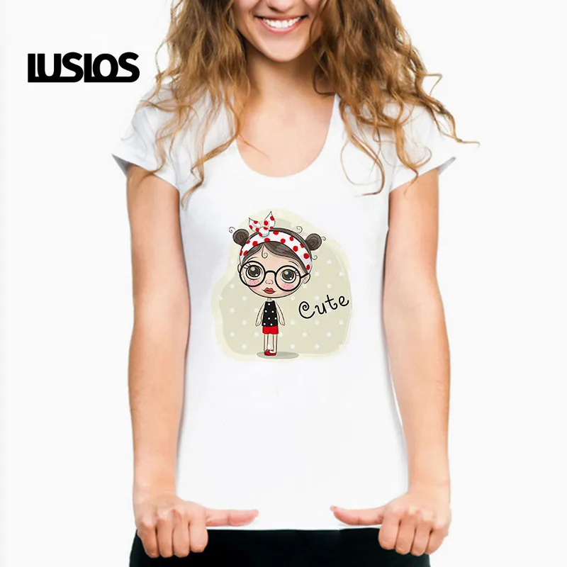 Футболка женская с коротким рукавом милый Повседневный Белый Топ принтом klus LOS