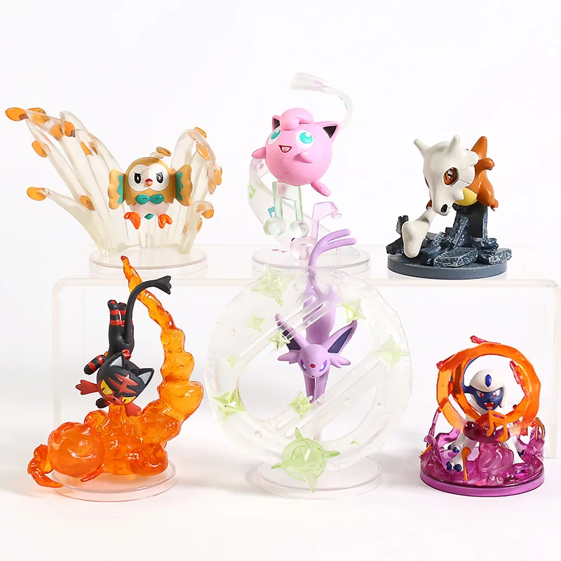 Анимированный Монстр Flareon Jolteon Umbreon Espeon Jigglypuff eeevee Vulpix Cubone Litten Absol Rowlet Фигурки игрушки 6 шт./компл