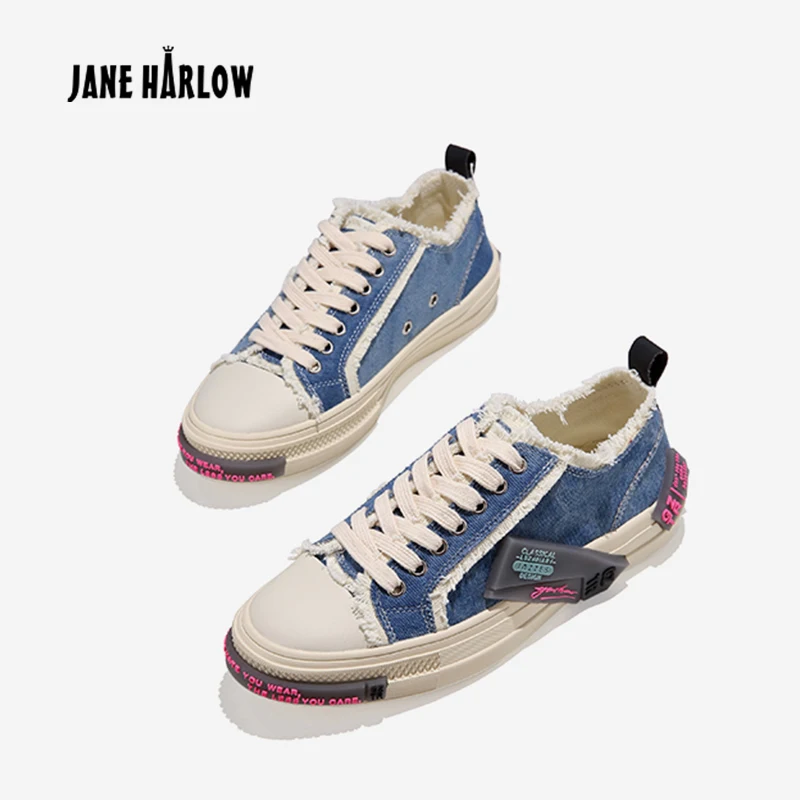 JANE HARLOW/джинсовая парусиновая обувь модная повседневная на плоской подошве со