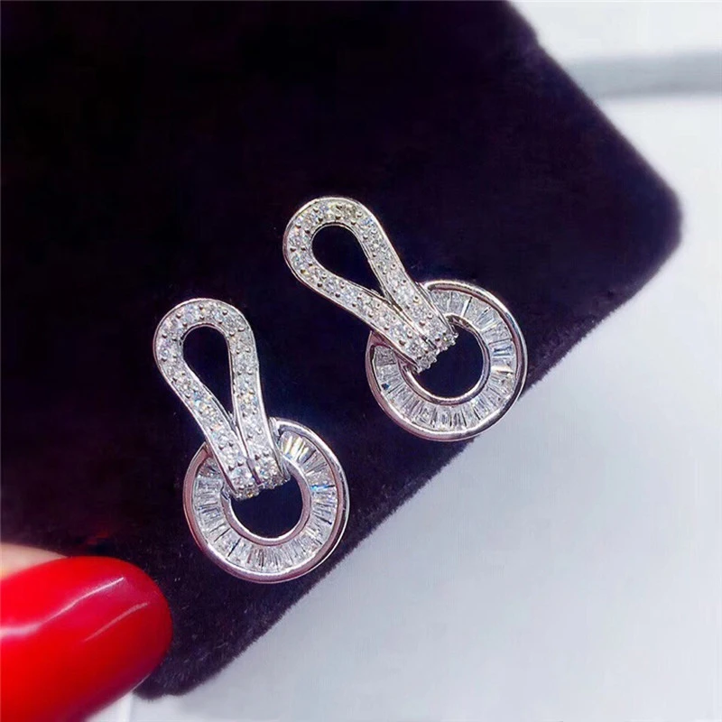 

Huitan High-quality Silver Color Earrings with Dazzling Cubic Zirconia for Women Fashion Earring Wedding Party Aesthetic Jewelry