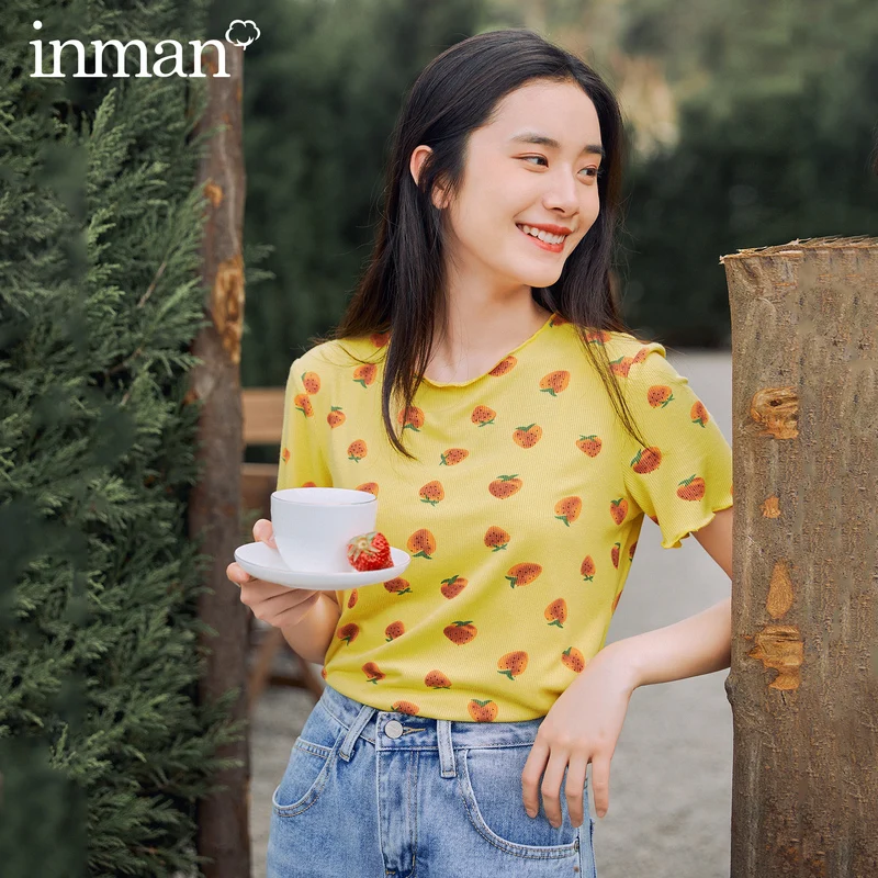 INMAN футболка с коротким рукавом и принтом клубники летняя Новинка 2020|Футболки| |