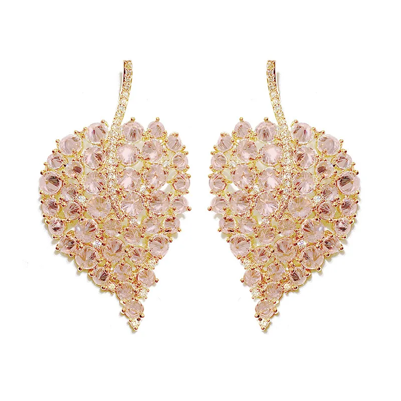 

Luxury Golden Leaves Large Zircon Earrings Slim Creative Earrings