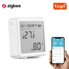 Датчик температуры и влажности Tuya Smart Zigbee, комнатный гигрометр, термометр с ЖК-дисплеем, поддержка Alexa Google Assistant
