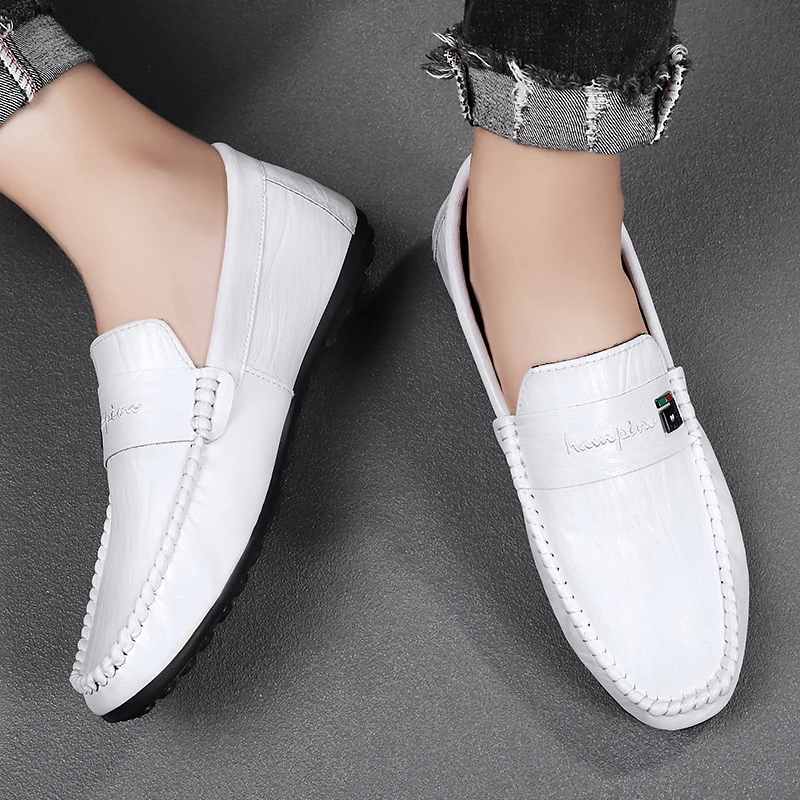 

2021 Hot Sale Men Flats Footwear Black Brown Casual Shoes Mens Brand Fashion Loafers Shoes For Man Slip On PU Leather Shoes