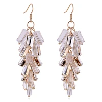 new arrived rectangle glass stone handmade ear hook earrings for women girls party wedding gold plated dangle drop earrings