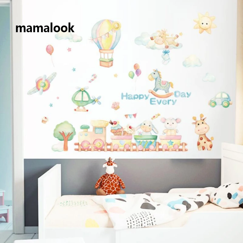 Счастливый маленький поезд Мультяшные наклейки детская комната вход шкаф класс