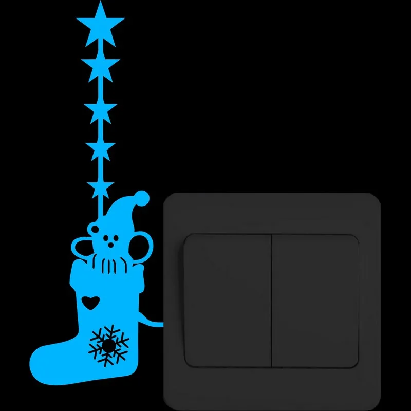 Милые Мультяшные рождественские носки светящиеся наклейки с переключателем