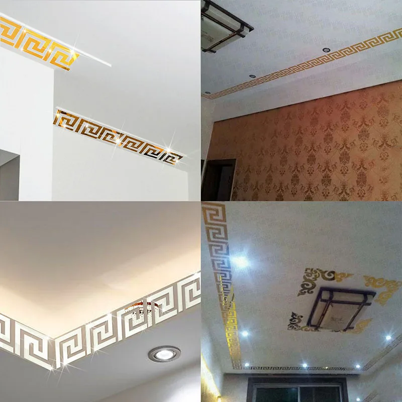 3D Acrylic Mirror Wall Stickers Geometric Greek Key Pattern DIY Art Decor Applique 10 Pieces | Дом и сад