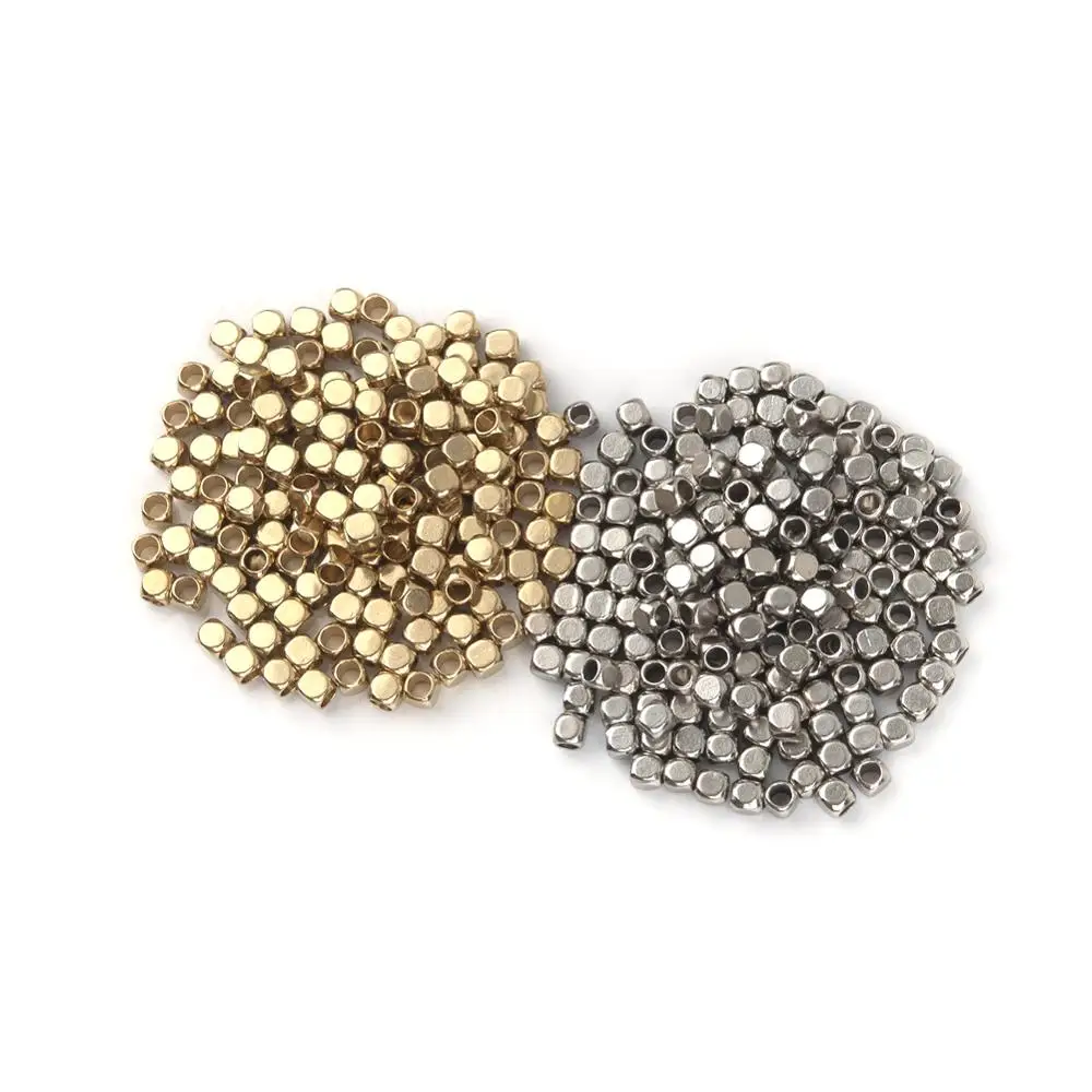 

DoreenBeads Copper Seed Beads Rounded Edges Square Cube Gold/Silver Color DIY Making Bracelet Jewelry About 2.5mm x 2.5mm,500PCs