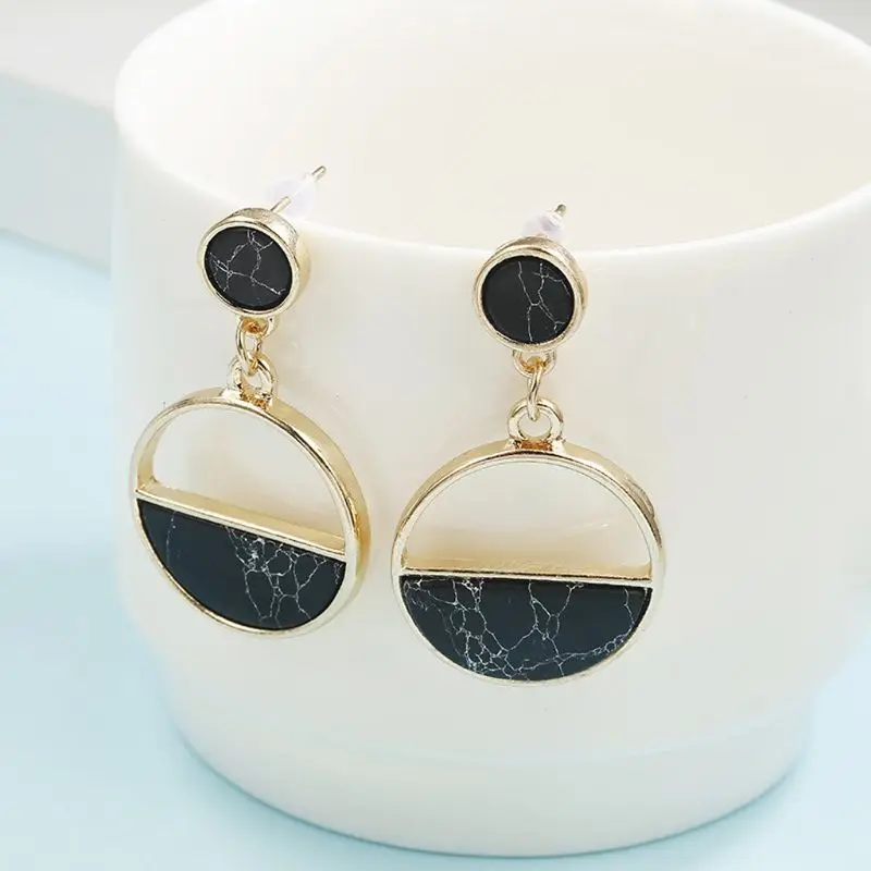 

Acrylic Marble Drop Earrings Geometric Circular Earrings Women Fashion Jewelry