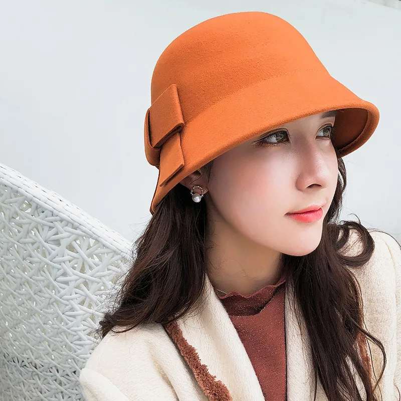 Женская Банкетная Шляпка из 100% шерсти зимняя фетровая шляпка с бантом подарок