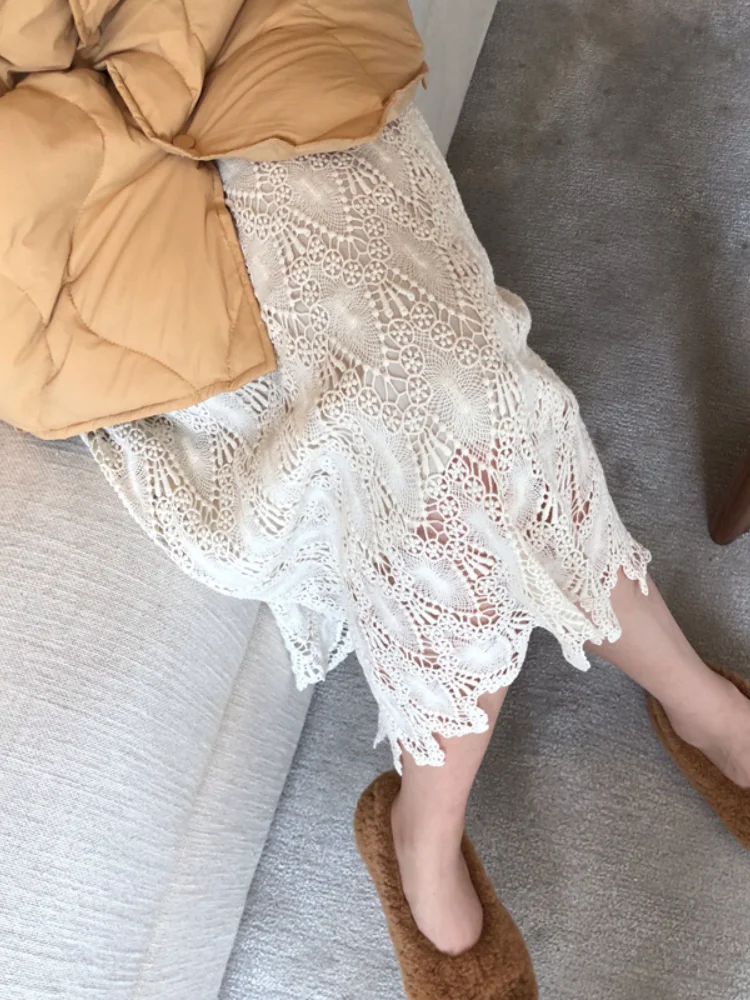 2021 кружевные женские юбки однотонные открытые высокая талия длина по щиколотку