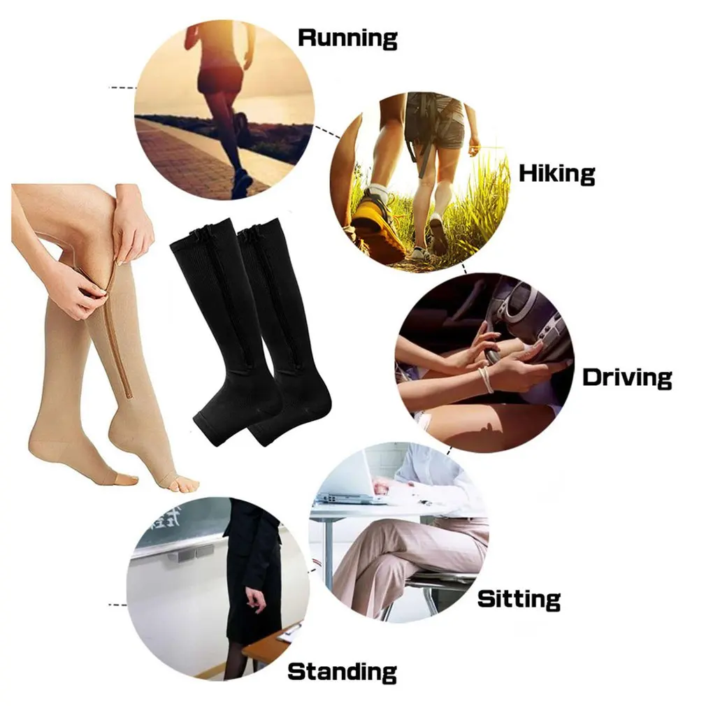 

New fashion sport Men Burn Fat Zipper Compression Socks woman Slim Sleeping Beauty Leg Prevent Varicose Veins Socks