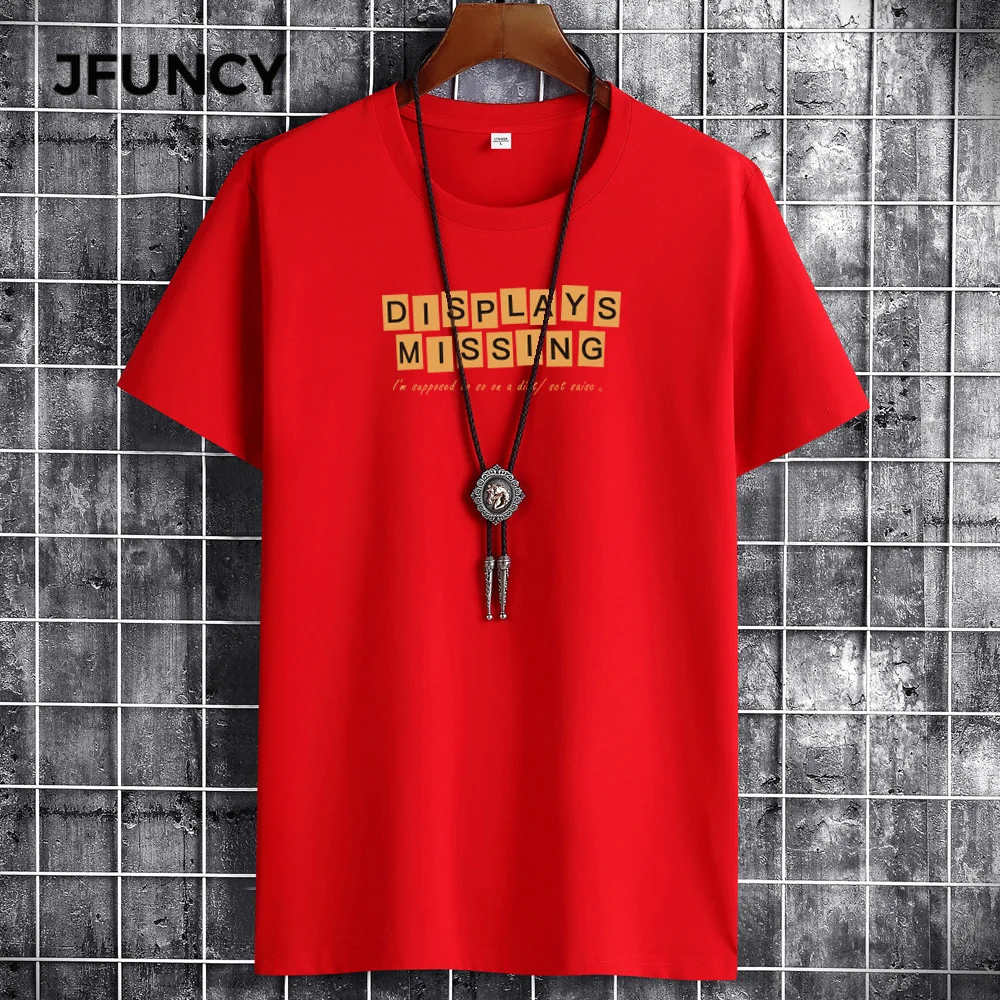 

JFUNCY 2021 Summer Man Oversized T-Shirt Fashion Letter Printed Student Loose Tshirt Plus Size Male Cotton T-Shirt Men Tee Tops