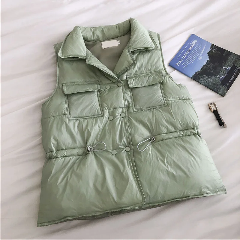 

Women Slim Short Coat Vest 2020 New Autumn Winter Stand Collar Double Breasted Thick Waistcoat Parkas Female Sleeveless Jacket