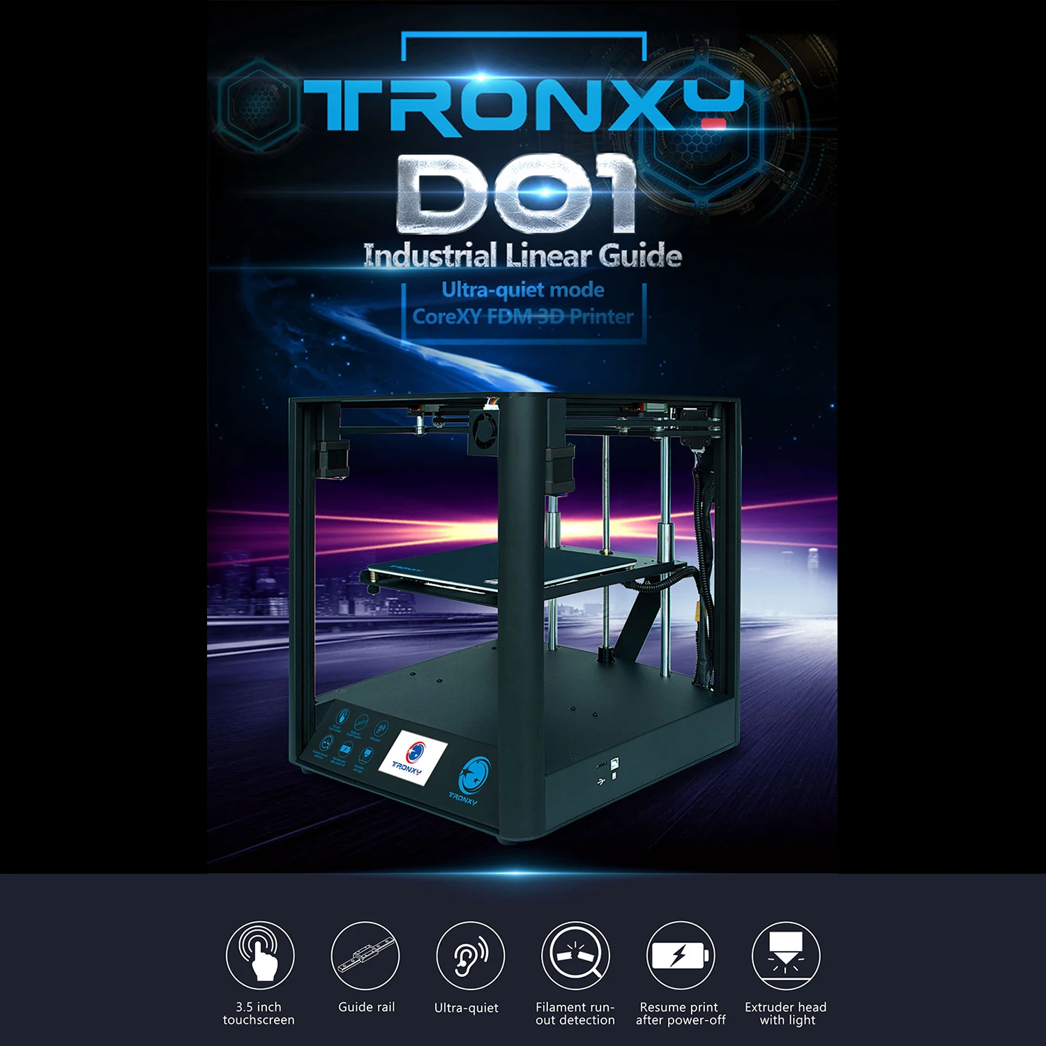 3D принтер Tronxy Industrial D01 бесшумная материнская плата линейная направляющая