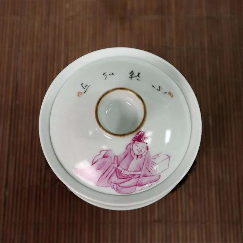 A Set 4pcs Jingdezhen Ceramic Tea Bowl Porcelain Cup Gold Rouge Red Glaze Figure Pattern Cover Home Decoration Gift | Дом и сад