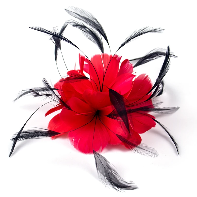 

Red Feather Headdress Flower European Fashion Catwalk Hat Accessories Ostrich Feather Hairpin Wedding Bridal Hair Decorative