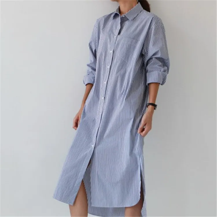 

New women's long cardigan loose Korean large striped shirt