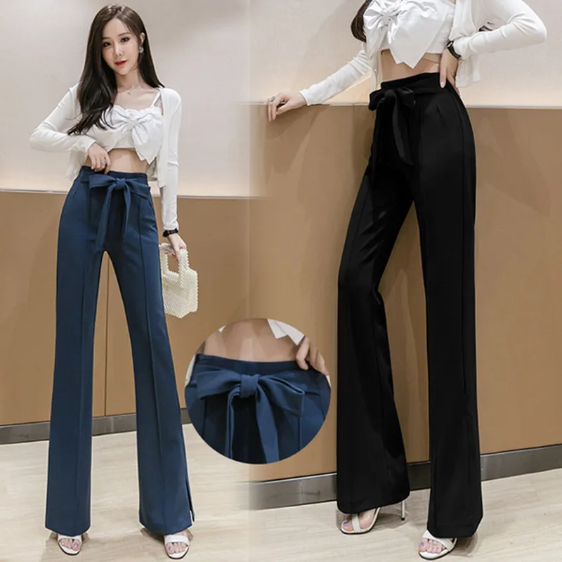 

Новинка лета 2021, женские повседневные брюки с высокой талией и бантом, Модные индивидуальные эластичные брюки со шнуровкой и разрезом