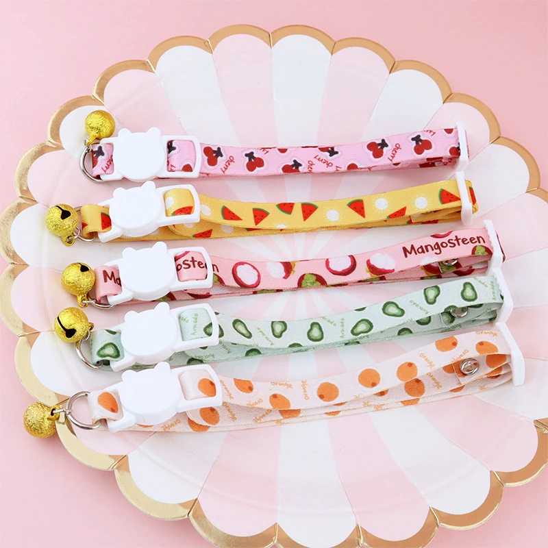 

New Cute Fruit Print Cat Breakaway Light Collar with Pendent Pet Dog Neck Belt Collars Kitten Accessories Pet Product Cat Collar