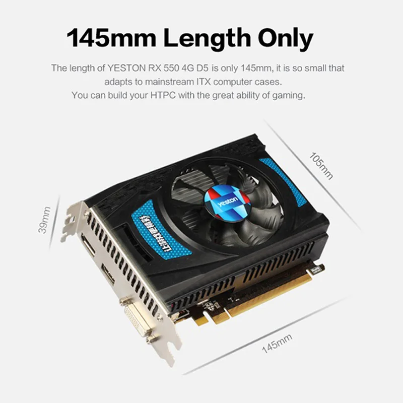 Yeston RX550--4G D5 Графика карты Radeon Chill 4 Гб памяти GDDR5 128Bit 6000 МГц DP1.4HDR + HDMI2.0b DVI-D небольшой