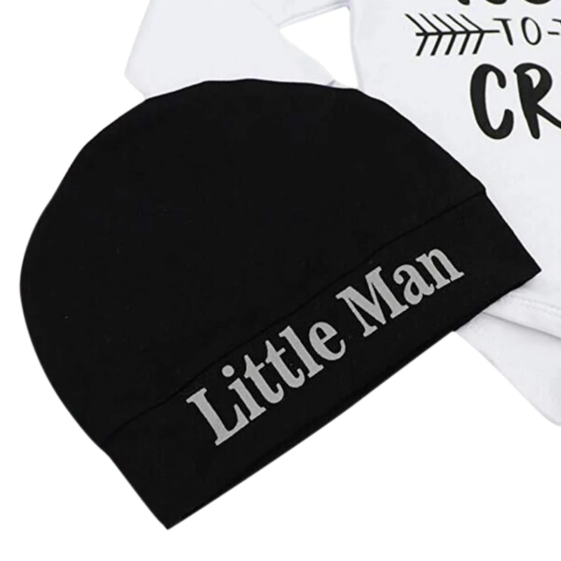 

0-18M Spring Autumn Set Baby Boy Letter Printing Rompers And Trousers And Hat Kids Three-piece Outfit Set