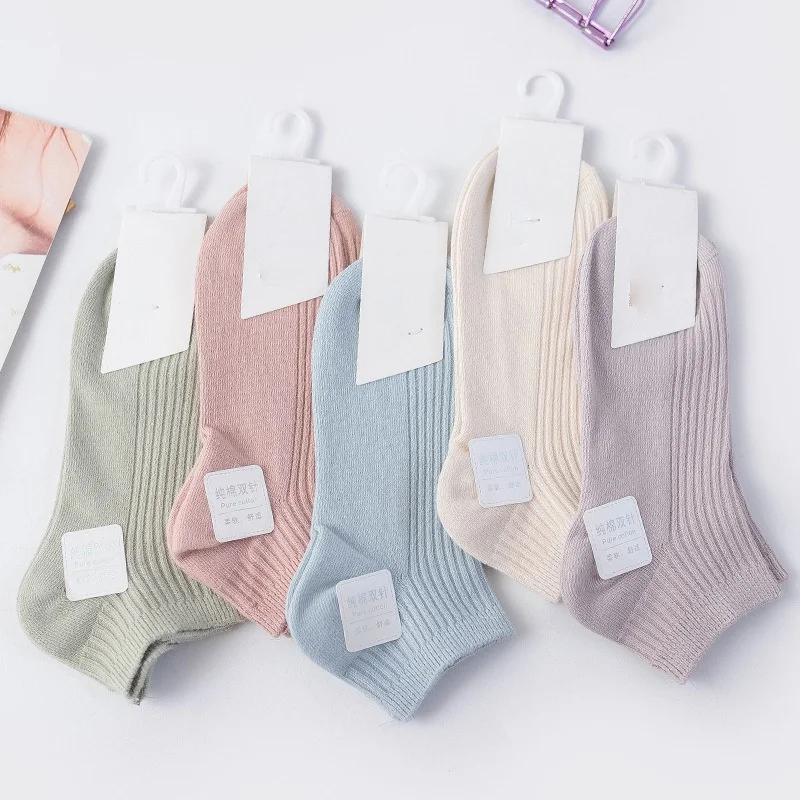 

Spring New Women' s Double Needle Lace Boat Socks Solid Color Japanese College Style Retro Female Short Woman Socks Ankle Socks