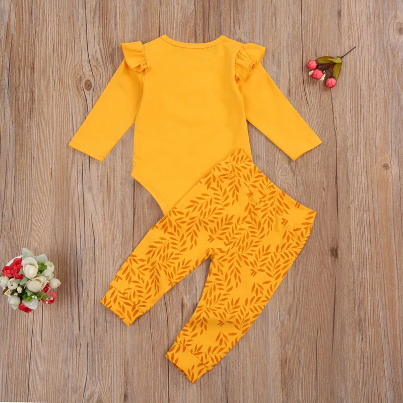 

2020 Pudcoco 0-24M Toddler Baby Girl Autumn Clothing Suit Long Sleeve Ruffles Letter Printed Romper Top Pants 2Pcs Outfits Sets
