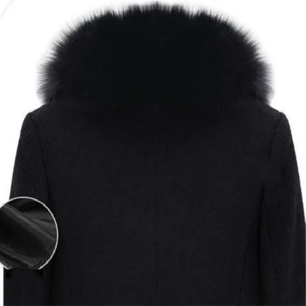 Женское зимнее теплое шерстяное пальто с меховым воротником куртка на молнии