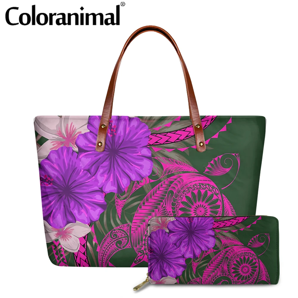 Coloranimal Luxury Brand Ladies Shoulder Bag Hawaii Turtle Polynesian Tropical Hibiscus Plumeria Prints Women Handbag Tote | Багаж и сумки