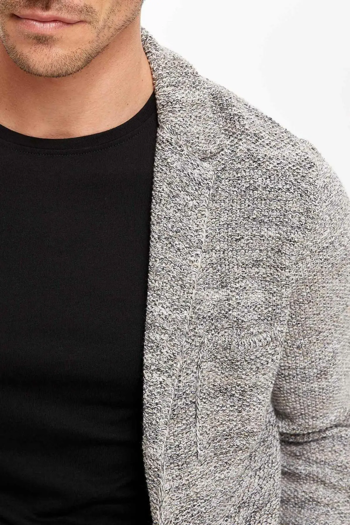 DeFacto мужские Модные Однотонные кардиганы с отворотом повседневные Простые на