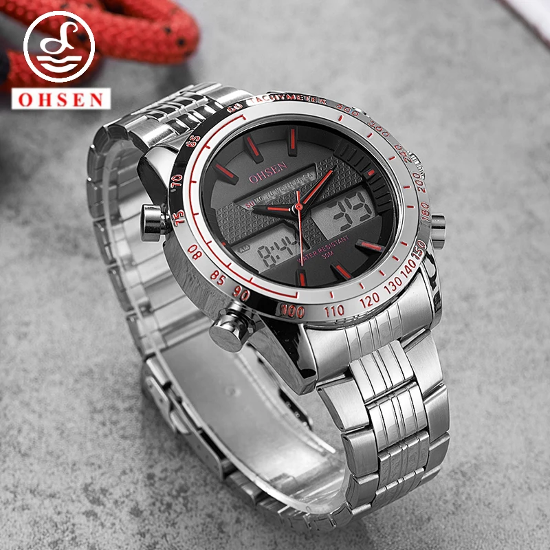 Luxury Steel Watch Men Sport Watches Waterproof Chronograph LED Alarm Big Dial Men's Digital Wristwatches Quartz Business Clock
