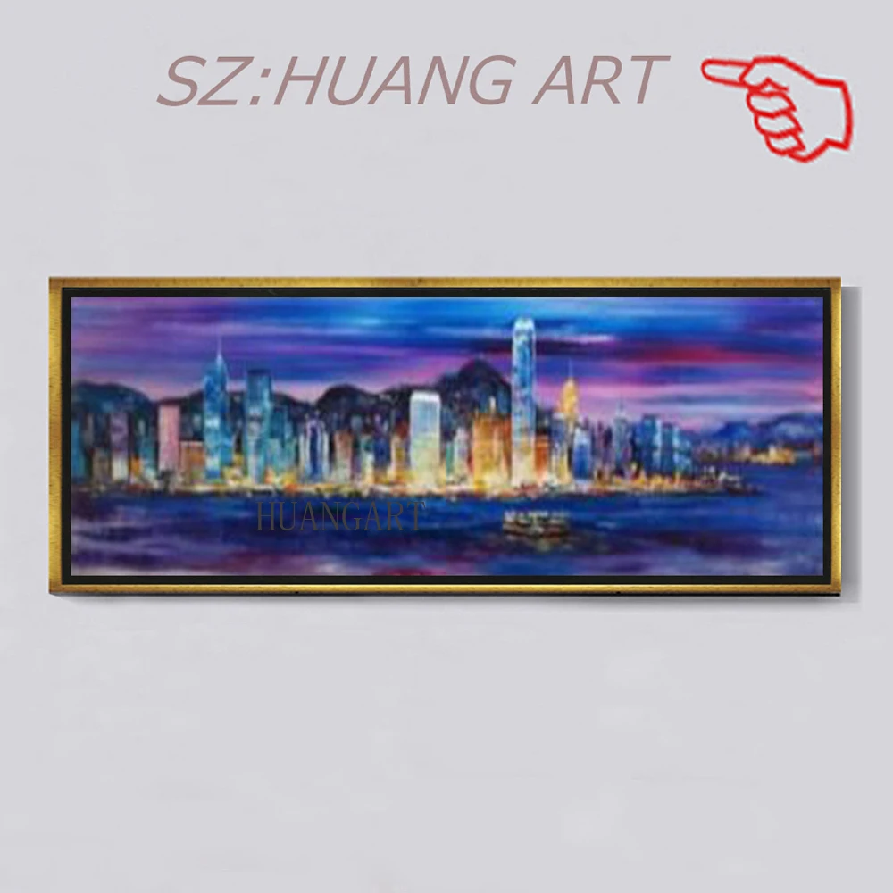 100% ручная роспись абстрактная картина маслом Гонконгский морской пейзаж на