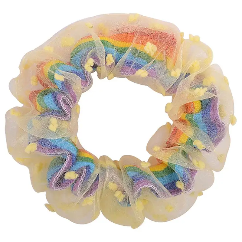 

7pcs/lot rainbow Lined Ponytail Holder Scrunchies Gauze Simple Scrunchy for women Hair Ties Bobble Hair Band Hair Accessories