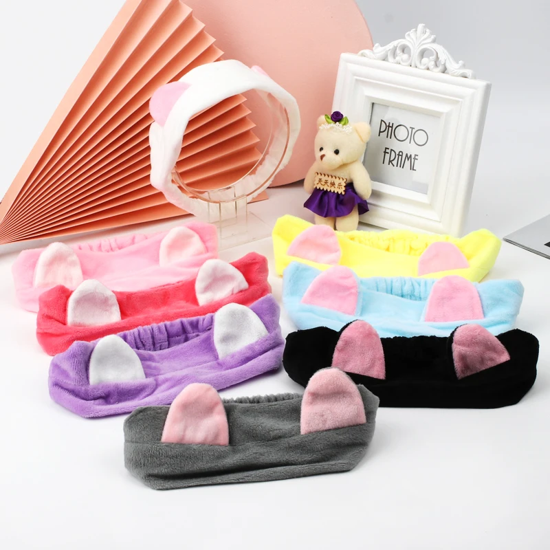 

Oaoleer Wash Face Headbands Cat Ears Soft Coral Fleece Hairbands For Women Girls Makeup Bands Handmade Turban Hair Accessories
