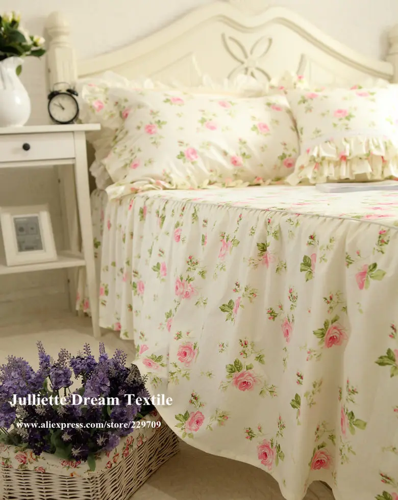 Горячая пасторальная Роза печати постельных принадлежностей рюшами