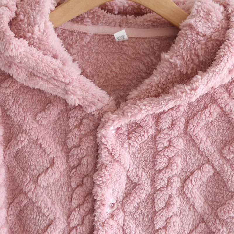 Winter Thick Warm Velvet Pajamas Nightgown Women Cute Hooded Flannel Robe Set Couple Long Homewear Plus Size Men's Home Clothes