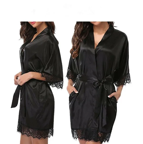 Женские шелковые халаты чистого цвета атласные Короткие кимоно свадебное платье